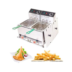 Heavy-Duty Double Pan 8L+8L Electric and Gas Deep Fat Fryer 5000W